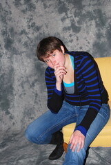 Female beauty expressions in studio basement downstairs.