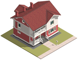 Family House isometry. Hyper detailing isometric view of the house. 3D object for video games or real estate advertising. For Your business. Vetor Illustration