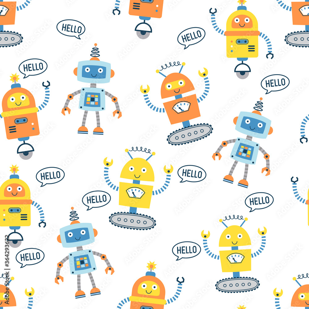 Canvas Prints seamless pattern with cute robots. vector illustration on a white background