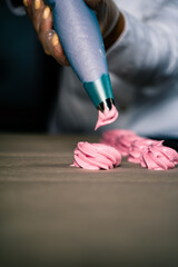 The process of making zephyr marshmallow at pastry shop kitchen.