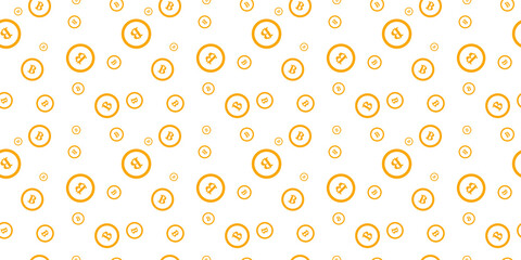 Cryptocurrency seamless pattern, Colourful Bitcoin logo on white backgrounds. 