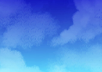 画用紙の質感のあるタッチの水彩　空と雲　