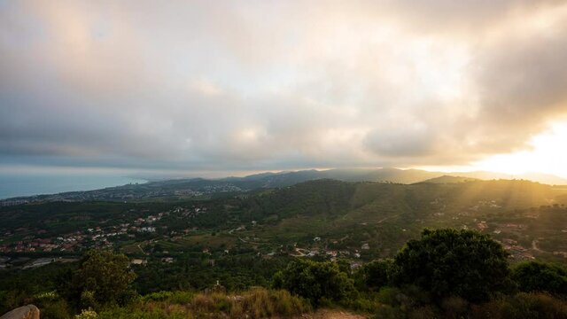 Time-lapse of the sunset on the Barcelona el Maresme coast. We can see the exit motorway to the north of Barcelona. And the towns of Alella, Masnou, Montgat, Badalona and in the background Barcelona.