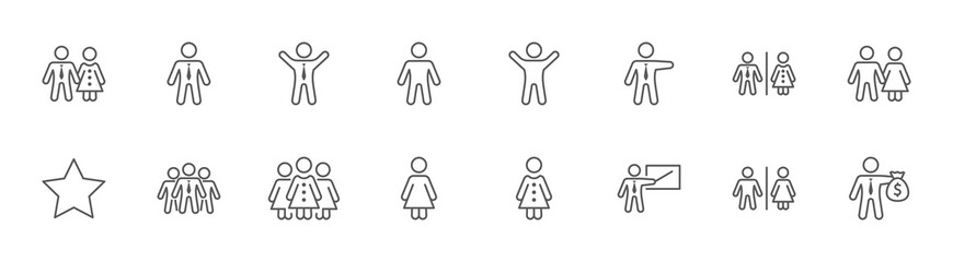 People Line Icons. Man, Woman, Family, Toilet, Teacher. Editable Stroke
