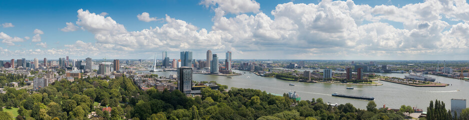 Naklejka premium Rotterdam panorama skyline with Erasmus bridge from the Euromast tower, Aerial view of Rotterdam, The Netherlands