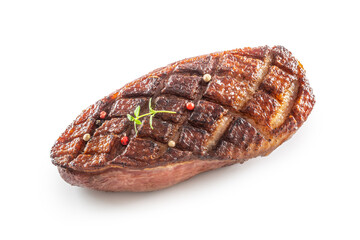 Grilled duck breast on an isolated white background