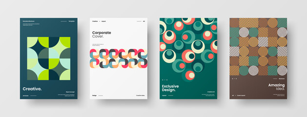 Obraz premium Company identity brochure template collection. Business presentation vector A4 vertical orientation front page mock up set. Corporate report cover abstract geometric illustration design layout bundle.