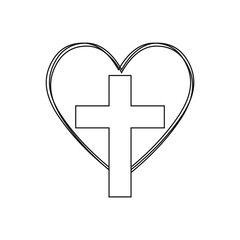 Obraz premium Christian cross in heart, Jesus Christ vector illustration.