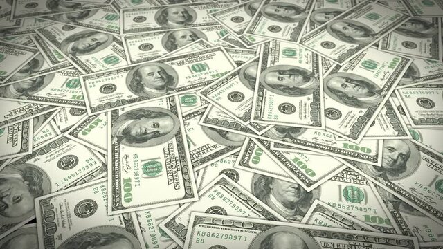 Piles of One hundred dollar bills moving forward, Wide