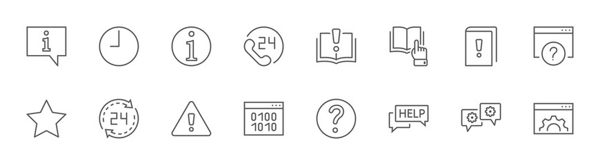 Help Support Line Icons. Icons, Book, Online Help, Tech Support. Editable Stroke