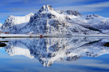 Fototapeta na wymiar Cold alpine landscape in Lofoten Archipelago, Norway, Europe