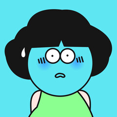 Closeup Surprised Girl With Blue Face Concept Card Character illustration