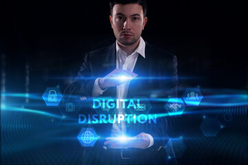 Business, Technology, Internet and network concept. Young businessman working on a virtual screen...