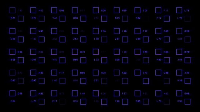 PNG Alpha.HUD shining squares and digits. Animation loop. Bright blue glare and flare.PC 90s.HUD squares and numbers technological glitch flickering.