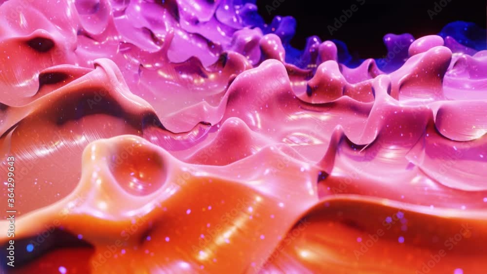 Poster smooth abstract animation of liquid gradient red purple in 4k. bright glossy paint surface as abstra