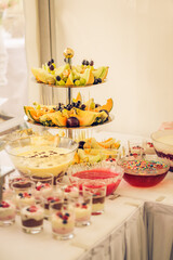 Obraz na płótnie Canvas wedding cake with fruits and buffet
