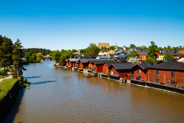 Fototapeta na wymiar Beautiful panoramic view of Porvoo Cathedral and old town of Porvoo