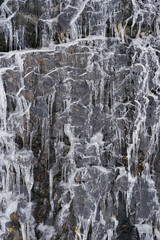 Icy waterfall background against a rocky wall