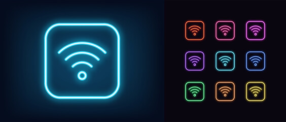 Neon wifi icon. Glowing neon wi fi sign