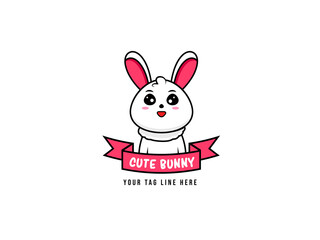 Cute Bunny logo concept. cute rabbit with ribbon.