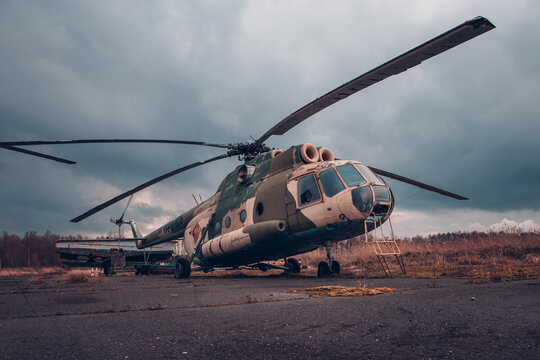 cloudy sky/ old abandon Mil Mi-17