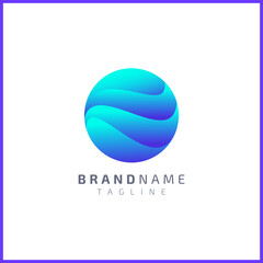 Ocean waves in circle shape. Logo design with beautiful gradient color