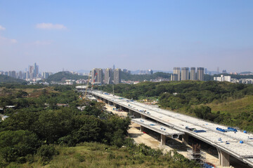 Fototapeta na wymiar Liantang border crossing under construction between Hong Kong and Shenzhen