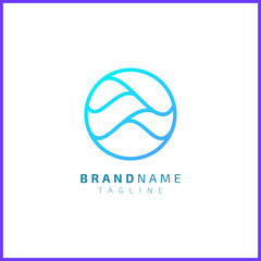 Blue sea wave design in a circle. Simple and minimalist vector