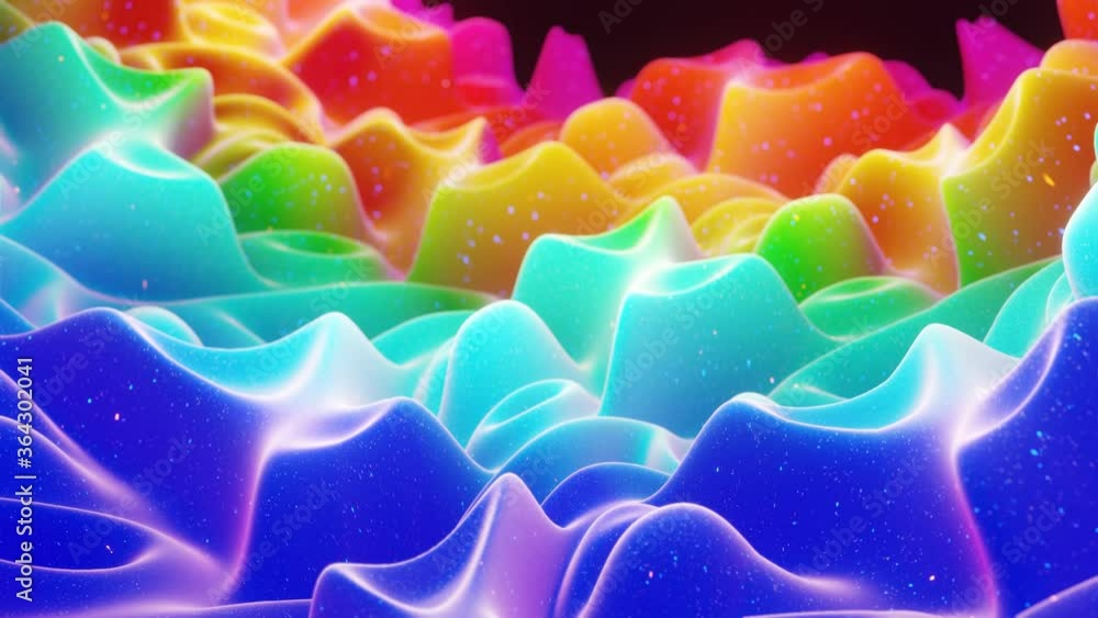 Poster beautiful abstract 3d surface with extrude or displace waves transform in loop. rainbow gradient. so