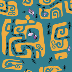 Seamless hand drawn pattern with ants.