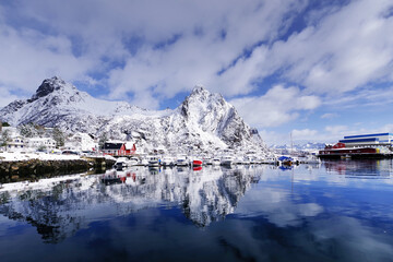 Winter landscape in Lofoten Archipelago, Norway, Europe