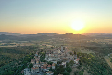 Aerial view of the medieval town of capalbio in the tuscan maremma