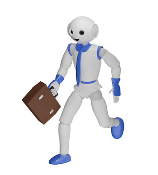 Roboter rennt mit Aktentasche.