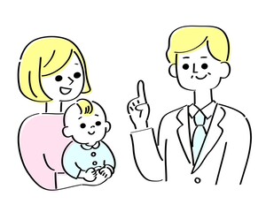 医者に赤ちゃんを診察してもらう母さん　イエロー