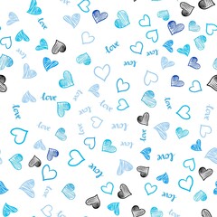 Light BLUE vector seamless template with text LOVE YOU, hearts. Colorful illustration with quote LOVE YOU, hearts. Design for textile, fabric, wallpapers.
