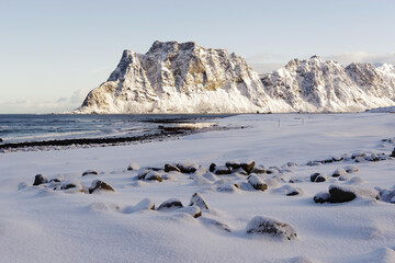 Winter landscape in Lofoten Archipelago, Norway, Europe