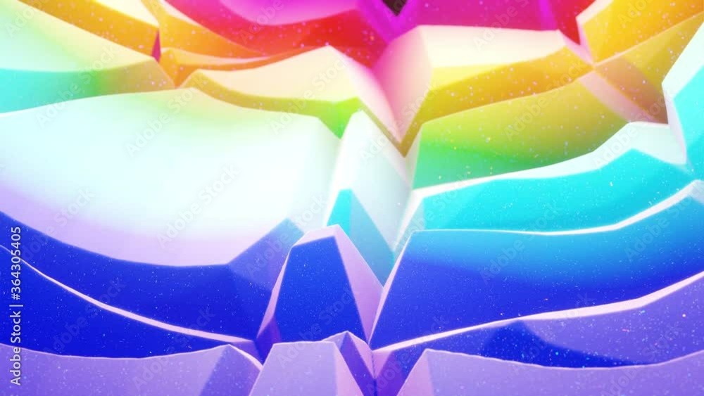 Poster beautiful abstract 3d surface with extrude or displace waves transform in loop. rainbow gradient. so