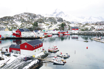 Winter in Stamsund fishing village, Norway, Europe