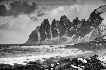 Winter landscape in Lofoten Archipelago, Norway, Europe