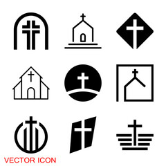Church vector icons of religious christianity signs and symbols