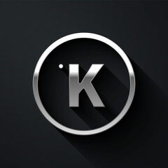 Silver Kelvin icon isolated on black background. Long shadow style. Vector.