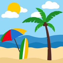 Summer Beach Surf Palm Tree Background Vacation Travel Concept