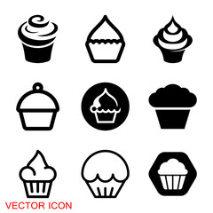 Cupcake icon. Cupcake shop logo template. Pink creamy glossy cake illustration.