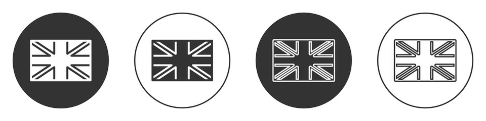 Black Flag of Great Britain icon isolated on white background. UK flag sign. Official United Kingdom flag. British symbol. Circle button. Vector.
