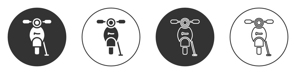 Black Scooter icon isolated on white background. Circle button. Vector.