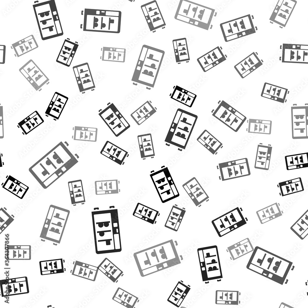 Poster black vending machine of food and beverage automatic selling icon isolated seamless pattern on white