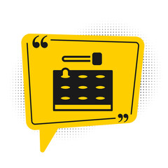 Black Arcade game machine with hammer icon isolated on white background. Amusement park attraction. Yellow speech bubble symbol. Vector.