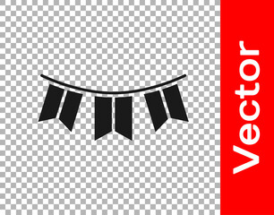 Black Carnival garland with flags icon isolated on transparent background. Party pennants for birthday celebration, festival decoration. Vector.