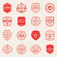 Collection of Premium and High Quality labels. Vector illustration. Set of retro vintage badges Money back, Best choice, Best price, Original Product. Quality Guarantee sign.