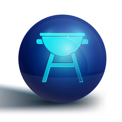 Blue Barbecue grill icon isolated on white background. BBQ grill party. Blue circle button. Vector.